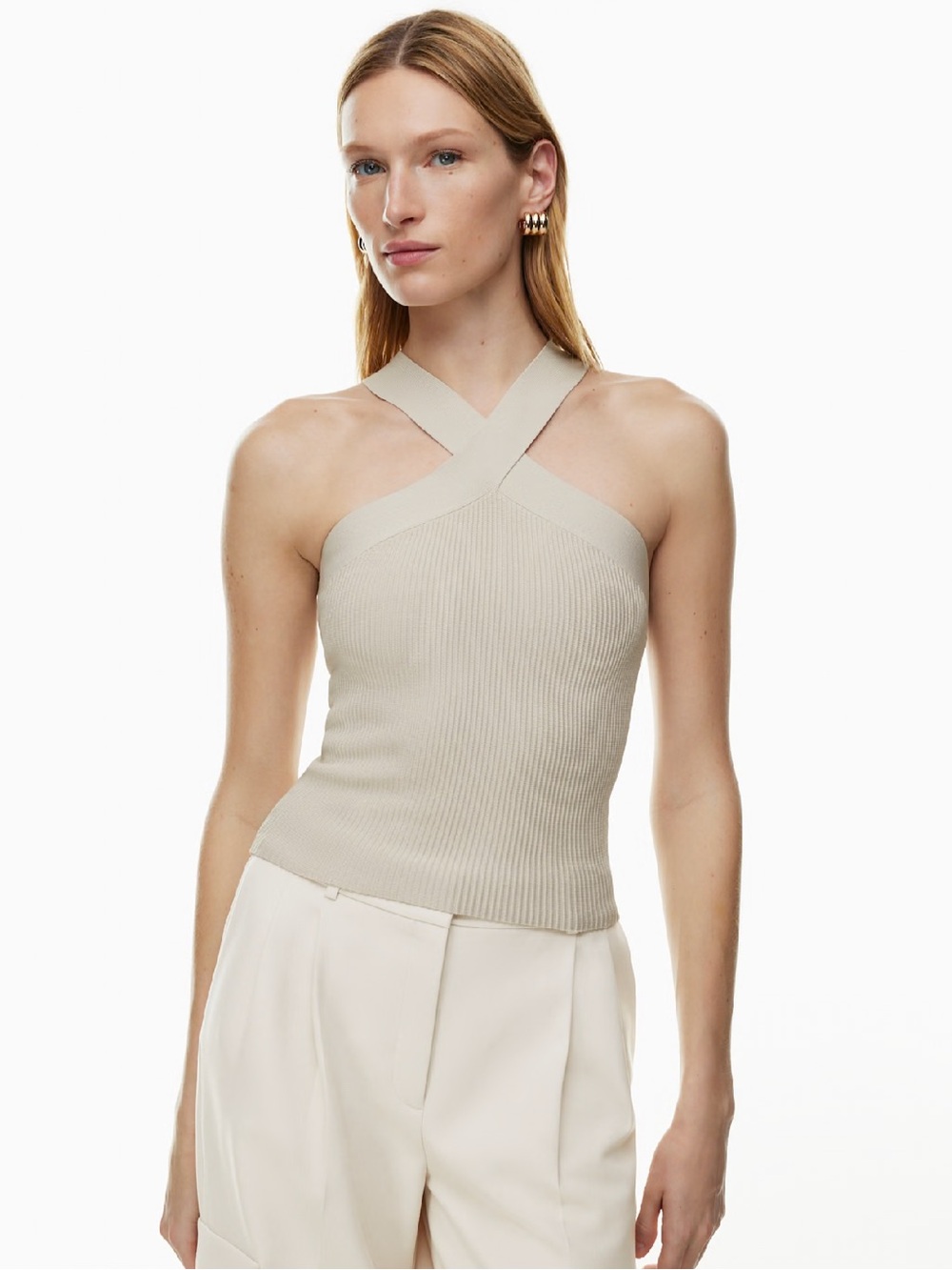 Babaton Sculpted Halter Tank in Light Beige